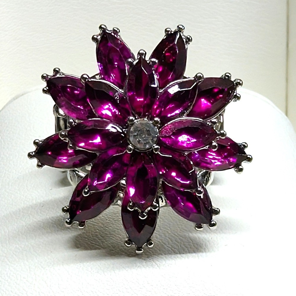 New Huge Flower Floral Statement Ring‎ Purple Marquise Rhinestones Stretch Band